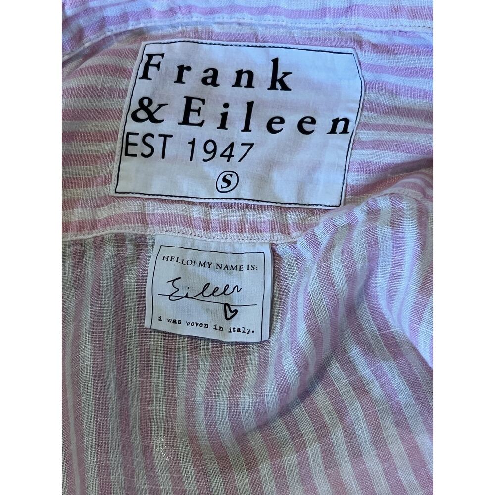 FRANK & EILEEN 100% Linen Shirt Striped Button Front Long Sleeve Pink White S - Picture 4 of 5
